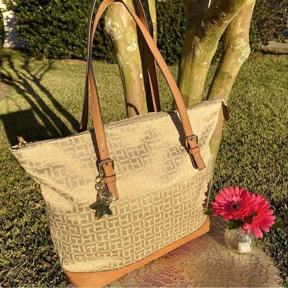 NEW TOMMY HILFIGER SIGNATURE LOGO DOUBLE STRAP TOTE - Picture 3 of 16